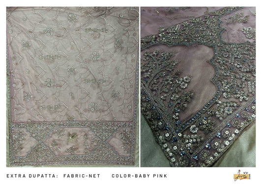 Baby Pink Net Dupatta: Birds Motifs, Zari & Stone Work JMS Studio {{ Royal Red Bridal Lehenga}}