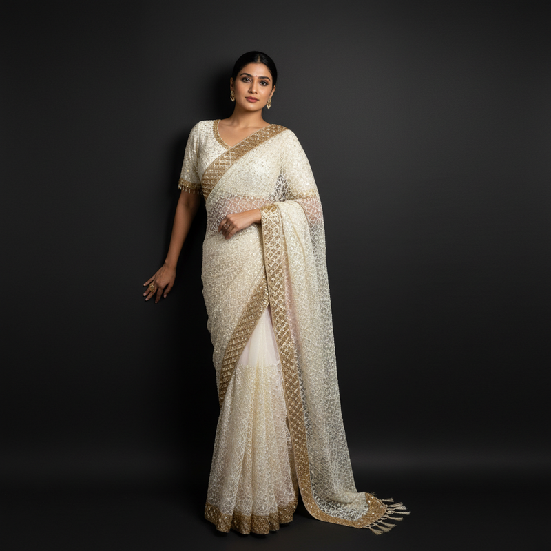 JMS_Studio Designer Boutique Net Partywear Ready-To-Wear Saree