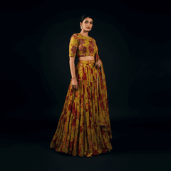 Butterfly - Chiffon Floral Print Flared Lightweight Lehenga Choli Yellow