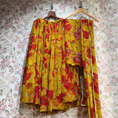 Butterfly - Chiffon Floral Print Flared Lightweight Lehenga Choli Yellow