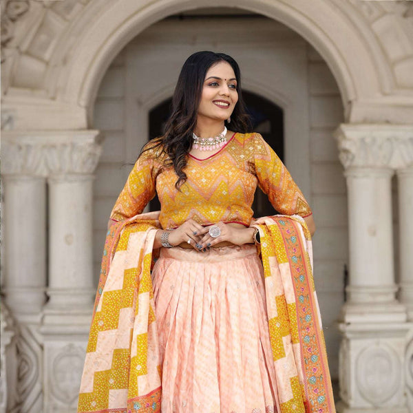 Gulaal - Pastel Yellow Viscose Silk Position Print Lehenga Set