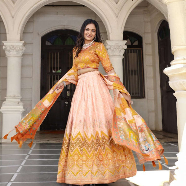 Gulaal - Pastel Yellow Viscose Silk Position Print Lehenga Set
