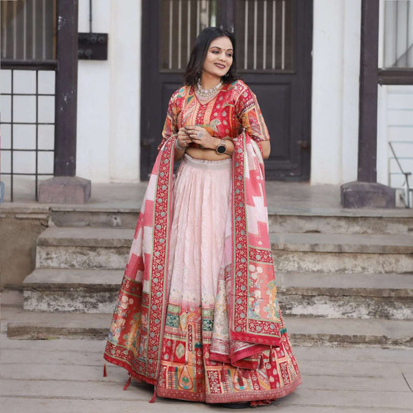 Gulaal - Kalamkari Multicolor Viscose Silk Position Print Lehenga Set