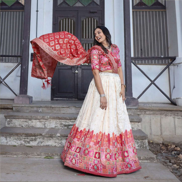 Gulaal - Pink Ikat Multicolor Viscose Silk Position Print Lehenga Set