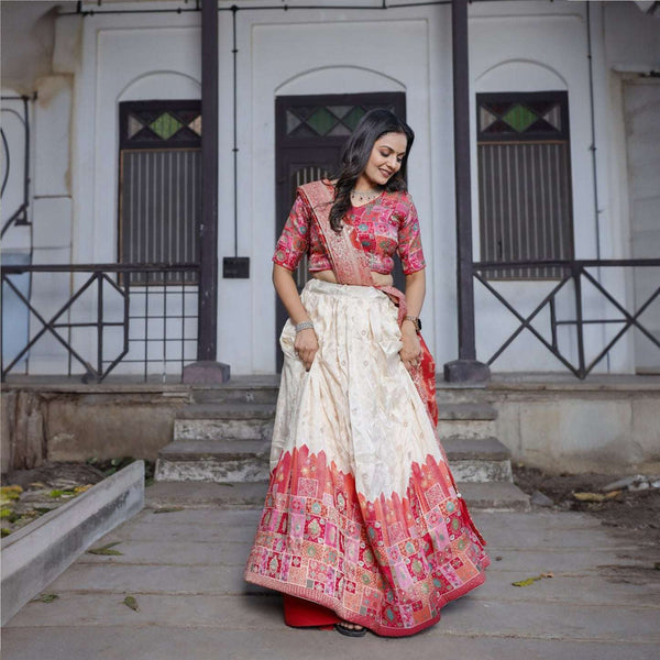 Gulaal - Pink Ikat Multicolor Viscose Silk Position Print Lehenga Set