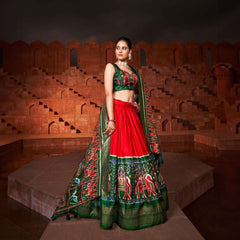 Doli - Patola Style Red Digital Print Silk Lehenga Choli JMS Studio {{ Royal Red Bridal Lehenga}}