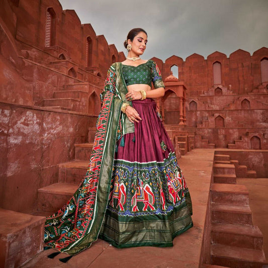 Doli - Patola Style Wine Digital Print Silk Lehenga Choli