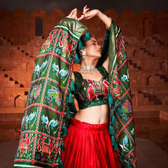 Doli - Patola Style Red Digital Print Silk Lehenga Choli JMS Studio {{ Royal Red Bridal Lehenga}}