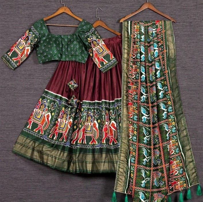 Doli - Patola Style Wine Digital Print Silk Lehenga Choli