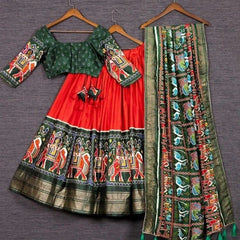 Doli - Patola Style Red Digital Print Silk Lehenga Choli JMS Studio {{ Royal Red Bridal Lehenga}}