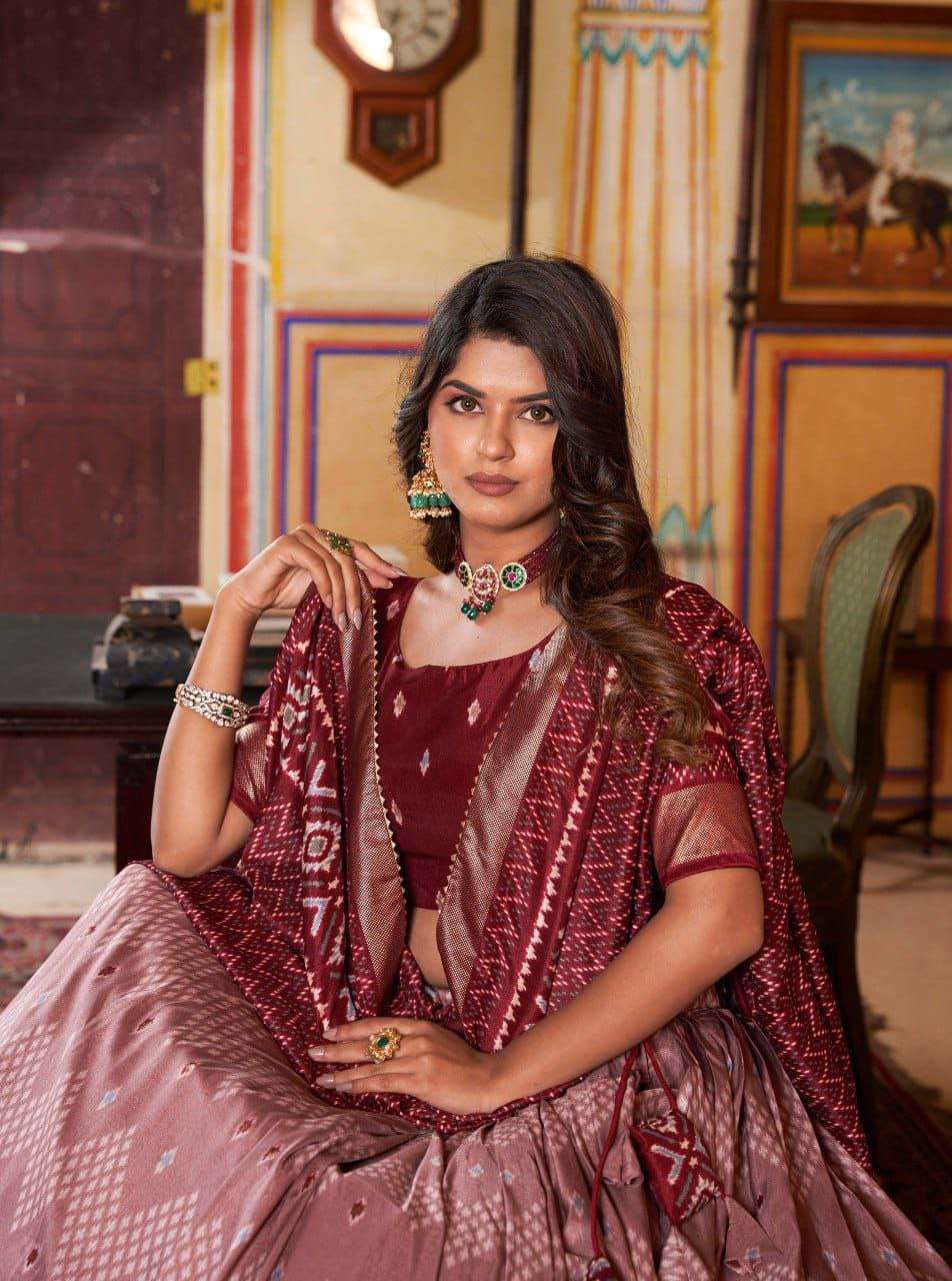 Doli - Soft Maroon Digital Print Silk Lehenga Choli