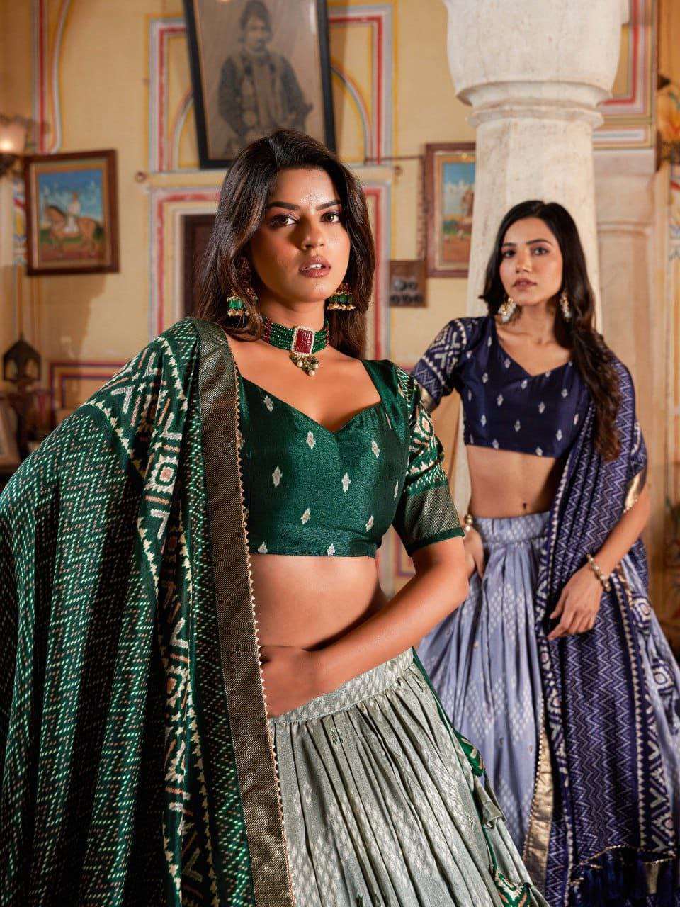 Doli - Sage Green Digital Print Silk Lehenga Choli