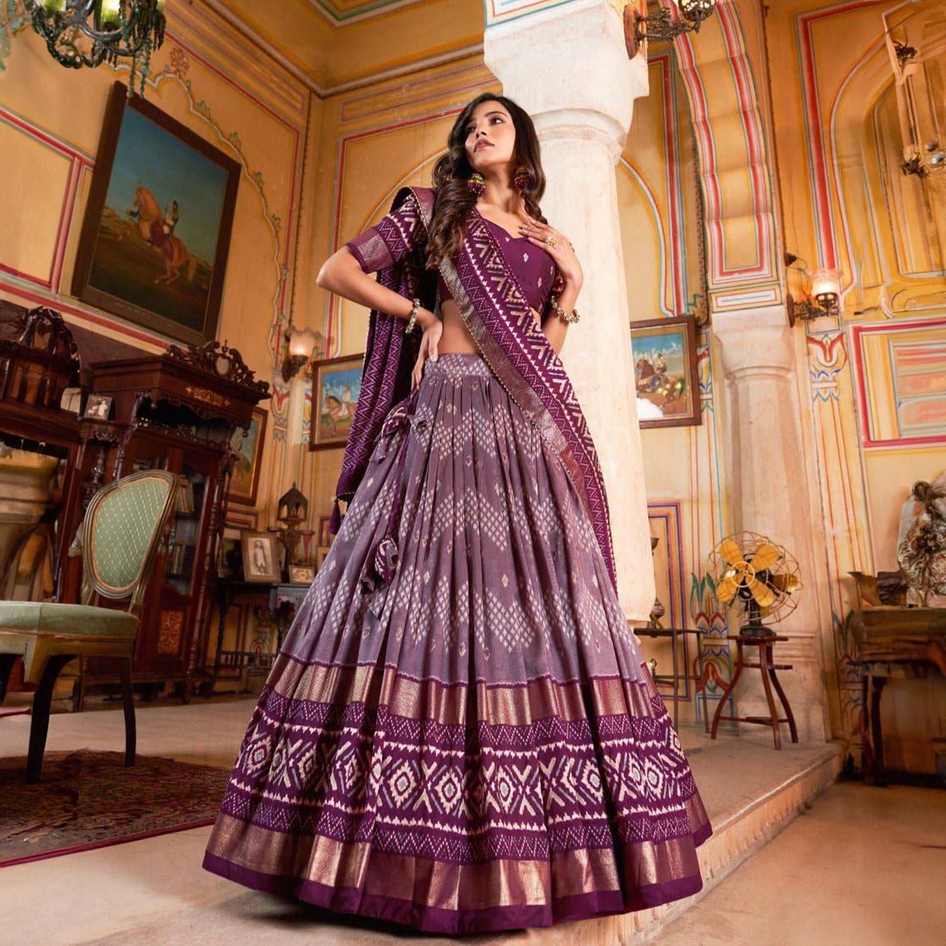 Doli - Soft Wine Digital Print Silk Lehenga Choli