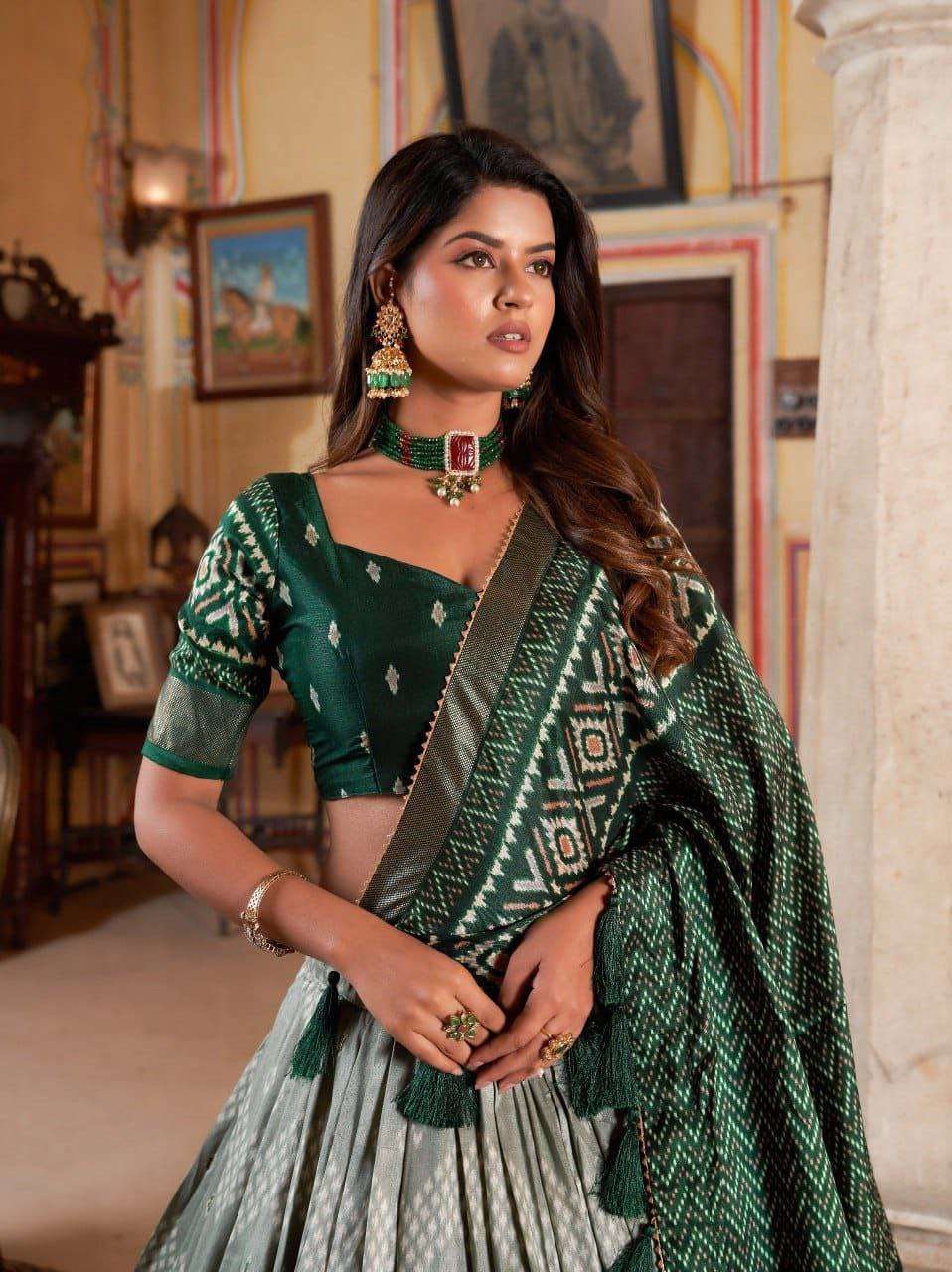 Doli - Sage Green Digital Print Silk Lehenga Choli