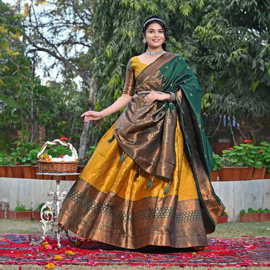 Doli - Haldi Green Jacquard Silk Lehenga Choli