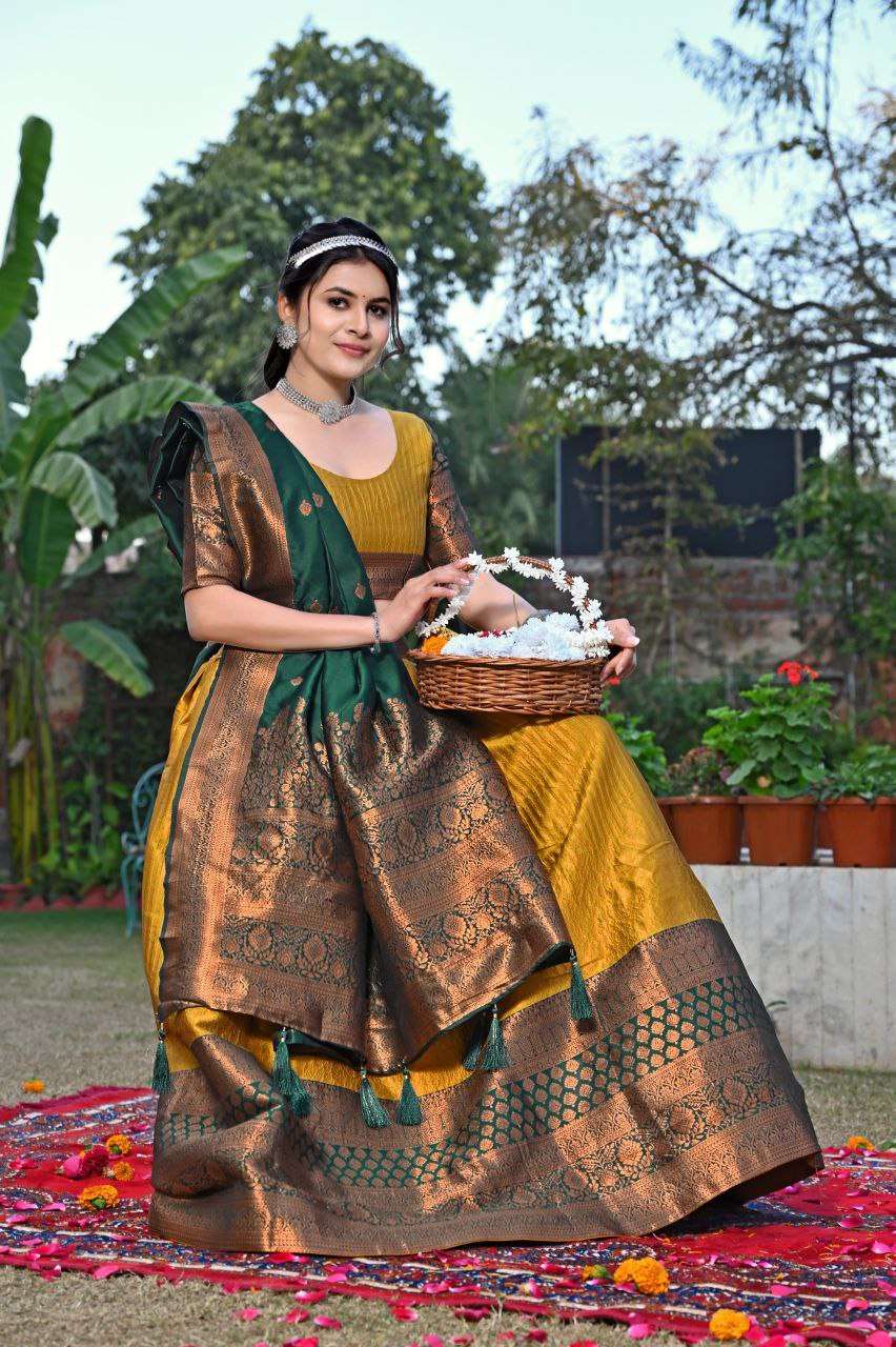 Doli - Haldi Green Jacquard Silk Lehenga Choli