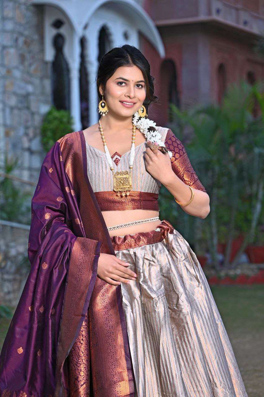 Doli - Silver Jacquard Silk Lehenga Choli