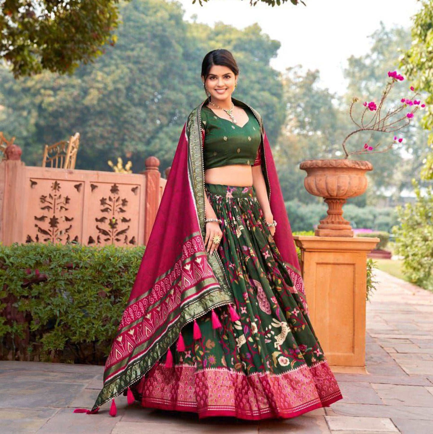 Doli - Rama Green Digital Print Silk Lehenga Choli