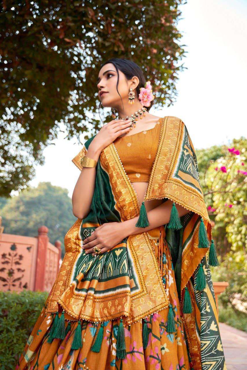 Doli - Mustard Color Digital Print Silk Lehenga Choli