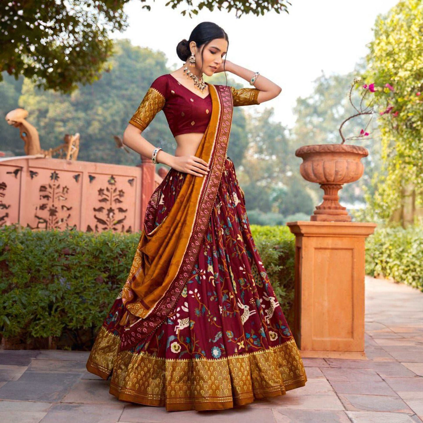 Doli - Soft Maroon Digital Print Silk Lehenga Choli