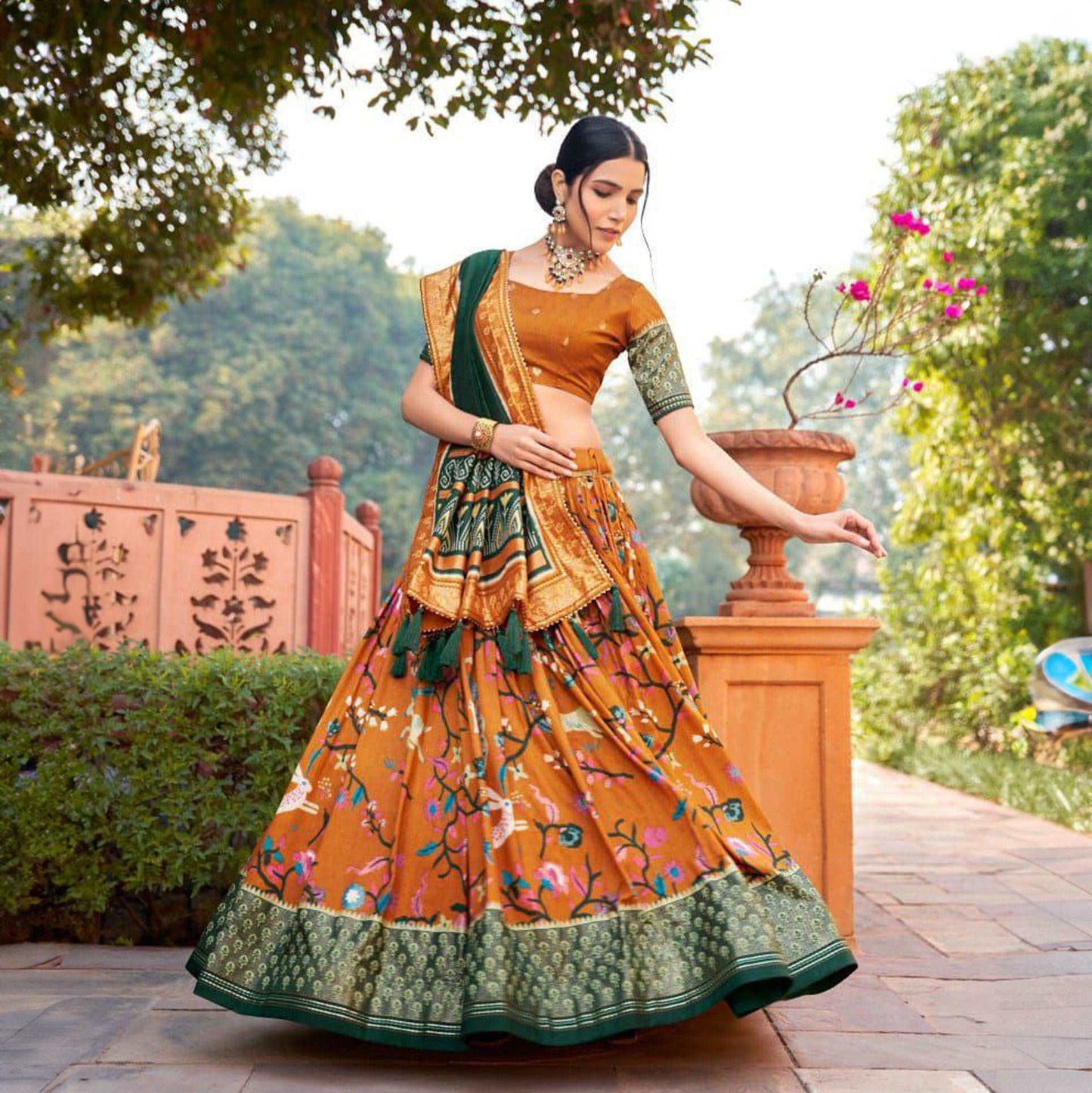 Doli - Mustard Color Digital Print Silk Lehenga Choli