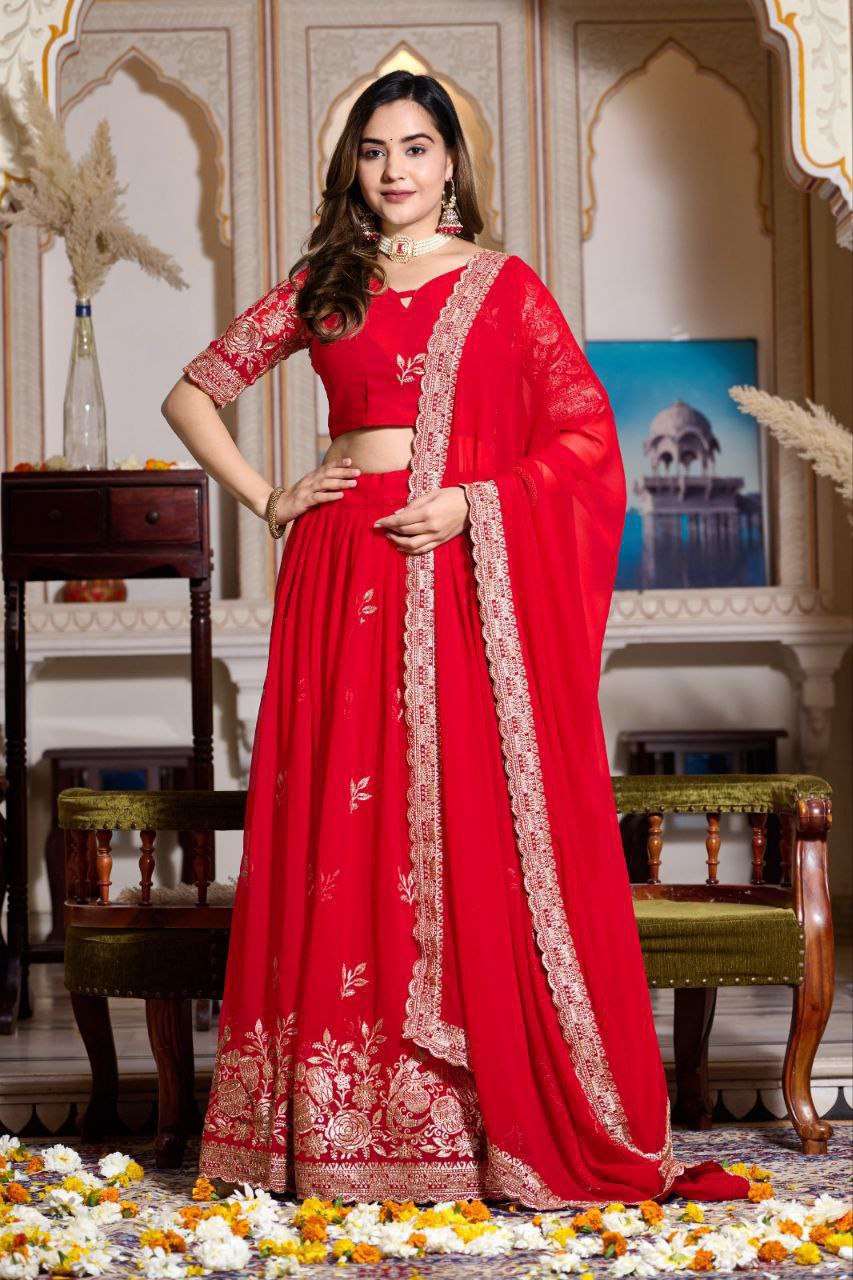 Doli - Royal Red Soft Georgette Partywear Sider Lehenga Choli