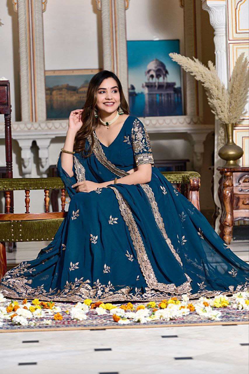 Doli - Indigo Blue Soft Georgette Partywear Sider Lehenga Choli