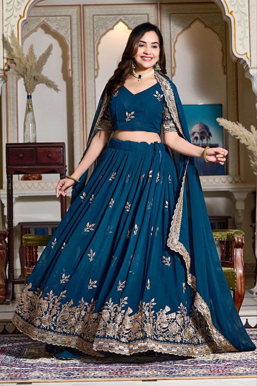 Doli - Indigo Blue Soft Georgette Partywear Sider Lehenga Choli