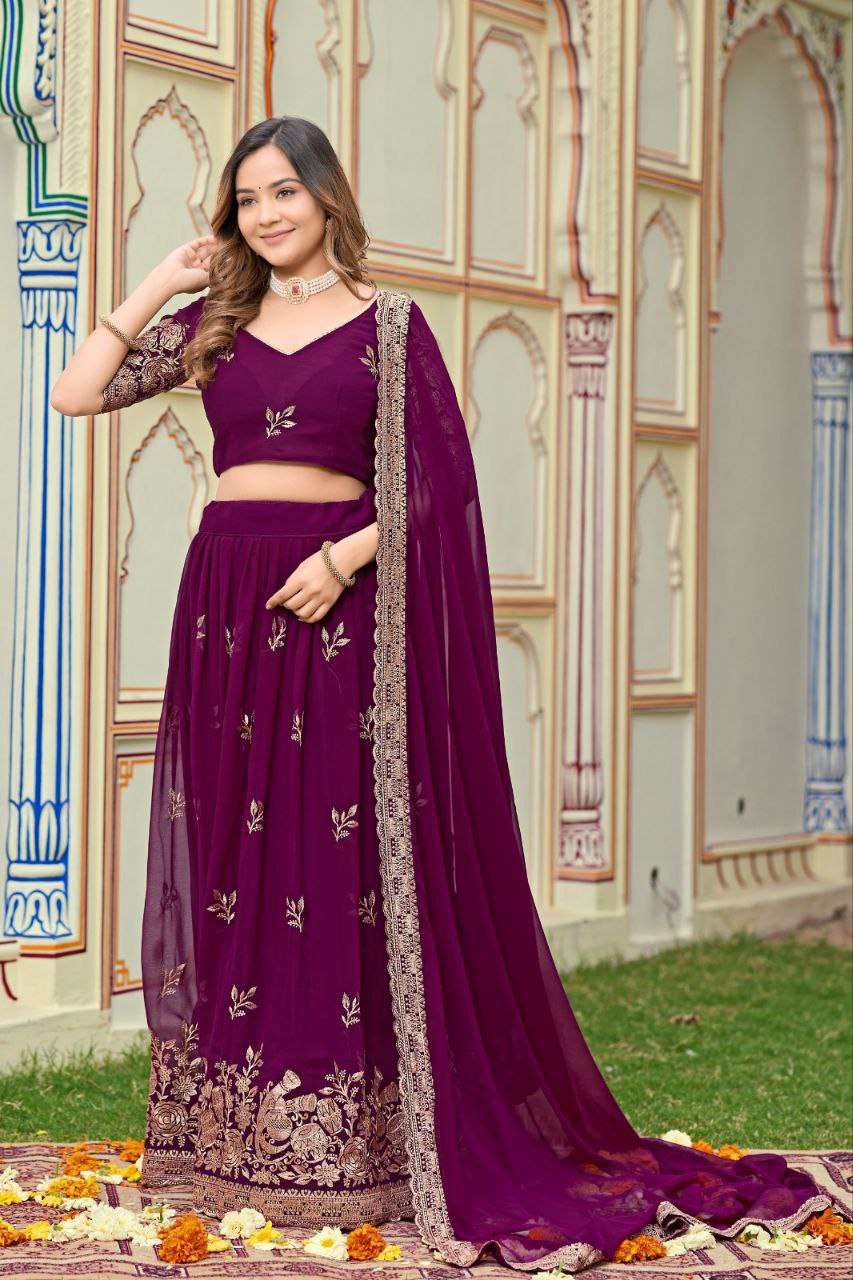 Doli - Wine Color Soft Georgette Partywear Sider Lehenga Choli