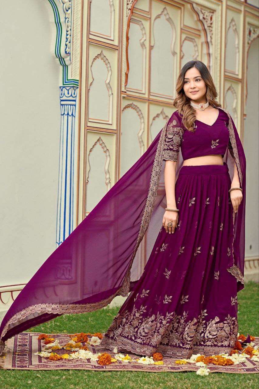 Doli - Wine Color Soft Georgette Partywear Sider Lehenga Choli