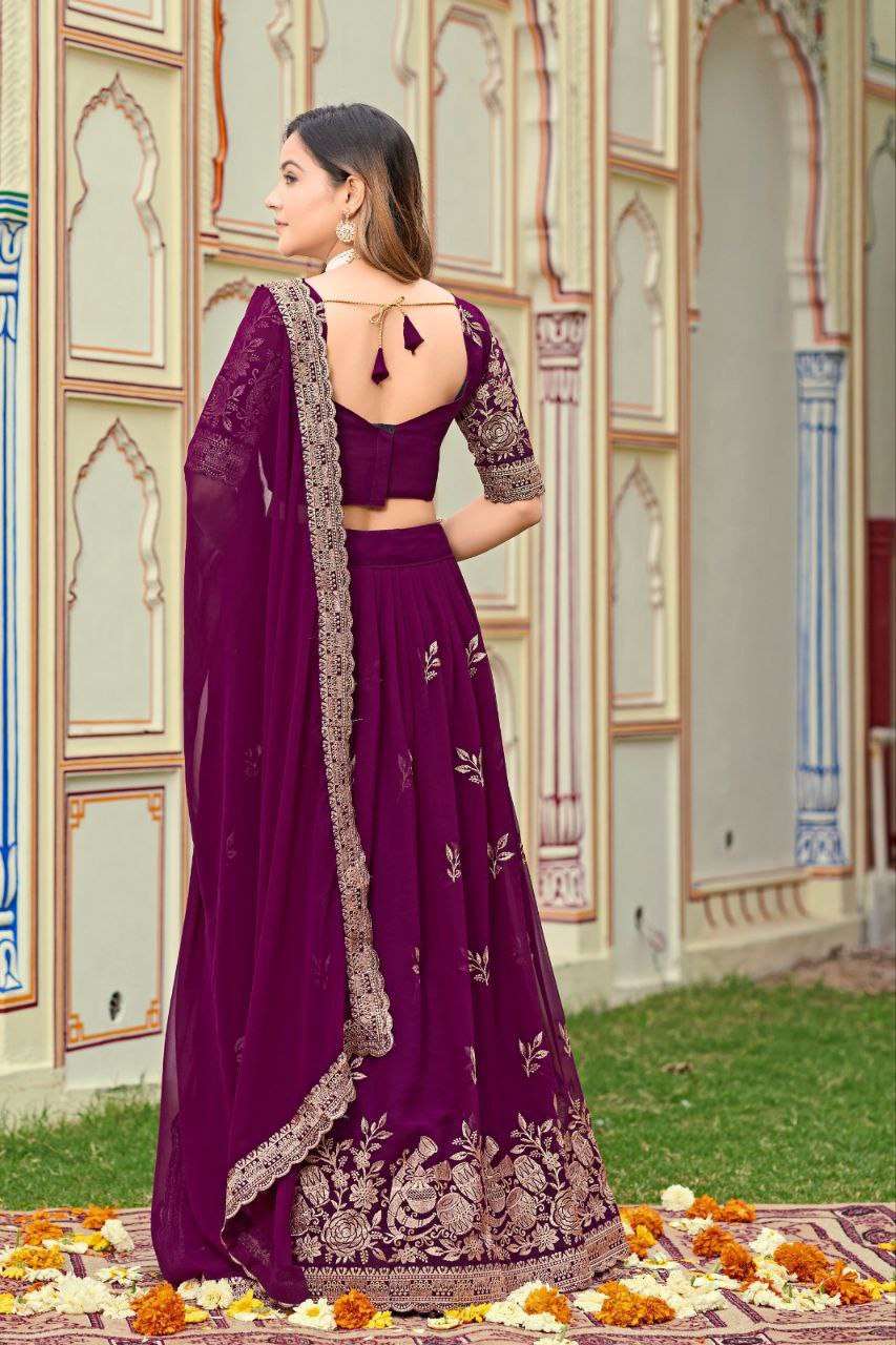 Doli - Wine Color Soft Georgette Partywear Sider Lehenga Choli