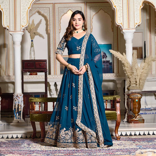 Doli - Indigo Blue Soft Georgette Partywear Sider Lehenga Choli