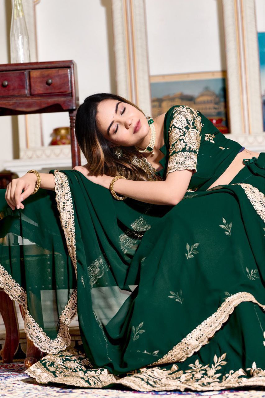 Doli - Bottle Green Soft Georgette Partywear Sider Lehenga Choli