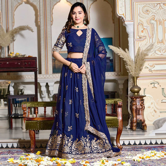 Doli - Royal Blue Soft Georgette Partywear Sider Lehenga Choli