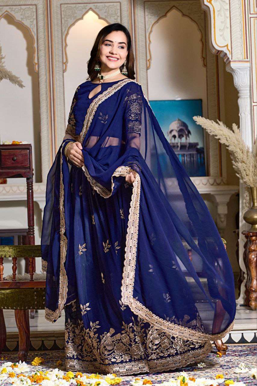 Doli - Royal Blue Soft Georgette Partywear Sider Lehenga Choli