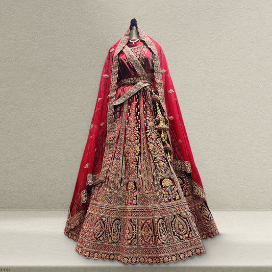 Rajgharana - The Royal Maroon Double Dupatta Bridal Lehenga JMS Studio {{ Royal Red Bridal Lehenga}}