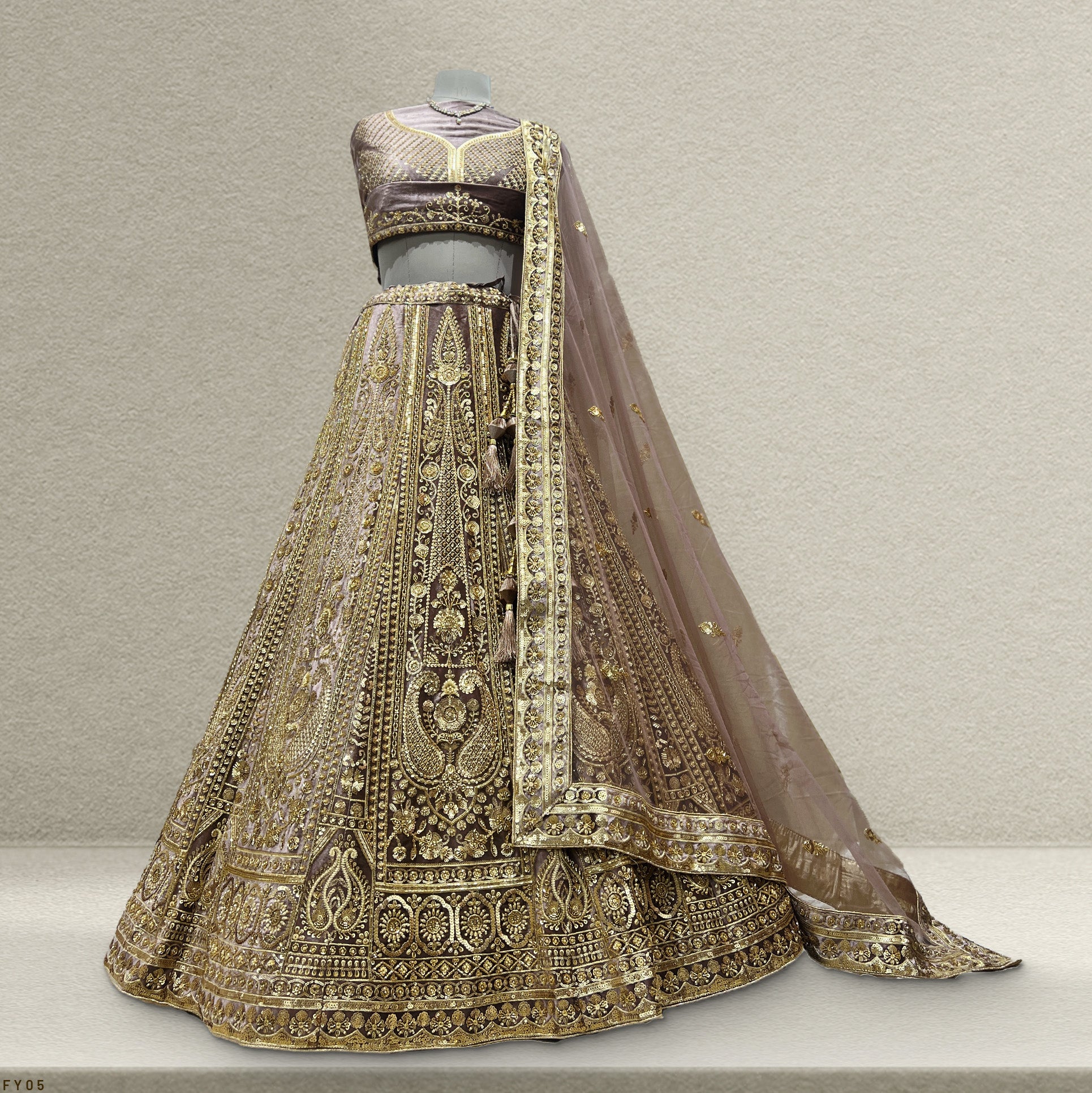 Damsel - Gold Monotone Royal Look Designer Lehenga JMS Studio {{ Royal Red Bridal Lehenga}}