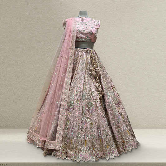 Damsel - Raw silk Soft Pink Wedding Bridal Lehenga Look JMS Studio {{ Royal Red Bridal Lehenga}}