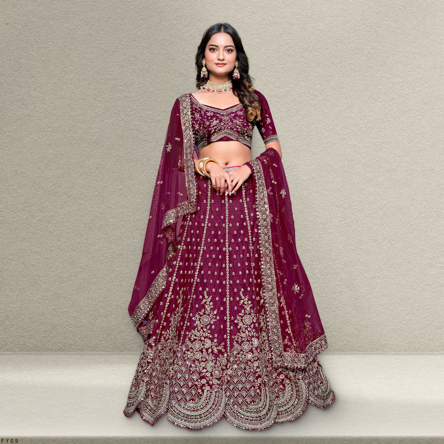 Jazzagals - The Modern Net Big Flared Lehenga for Sangeet Engagement JMS Studio {{ Royal Red Bridal Lehenga}}