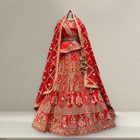 Dulhan in Red Lehenga Elegance: Raw Silk Royal Red Bridal Lehenga