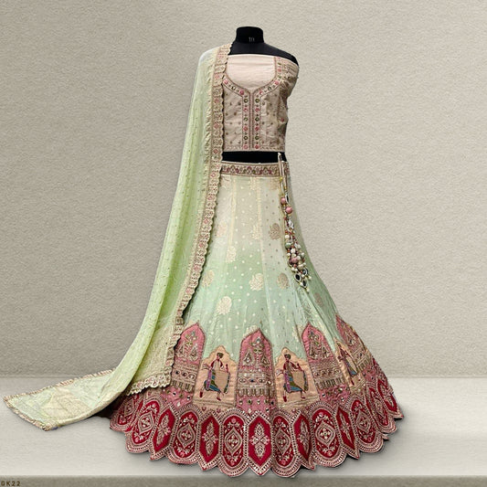 Aisha - Tissue Organza Ombre Designer Pista Color Lehenga