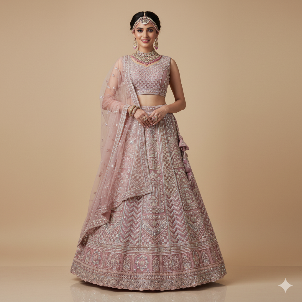 Jazzagals - Beads & Pearls Handwork Blush Pink Lehenga