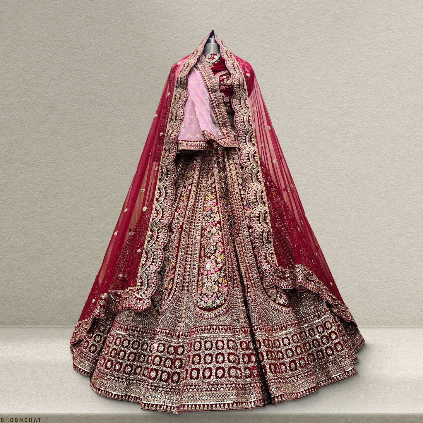 Rajgharana - Double Dupatta Timeless Bridal Lehenga Maroon