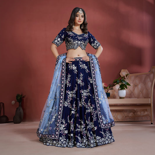 Jazzagals - Soft Georgette Designer Navy Blue Lehenga