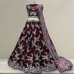 Jazzagals - Soft Georgette Designer Wine Festive Lehenga - JMS Studio