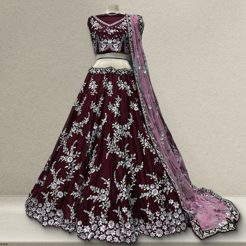 Jazzagals - Soft Georgette Designer Wine Festive Lehenga - JMS Studio