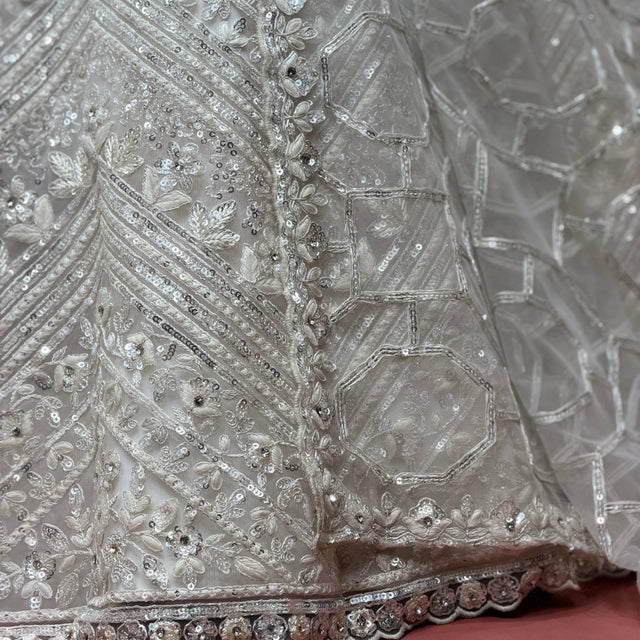 Embroidered sequin and stone net panel detail on lehenga fabric