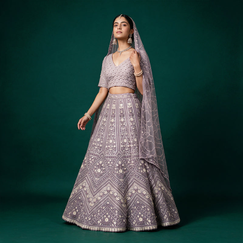 Jazzagals - Ready-to-Wear Lavender Net Sequin & Stone Lehenga