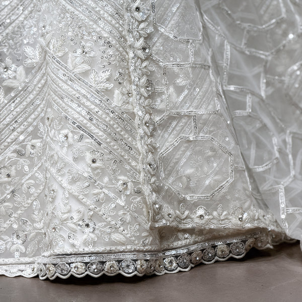 Jazzagals - Ready-to-Wear Off White Net Sequin & Stone Lehenga