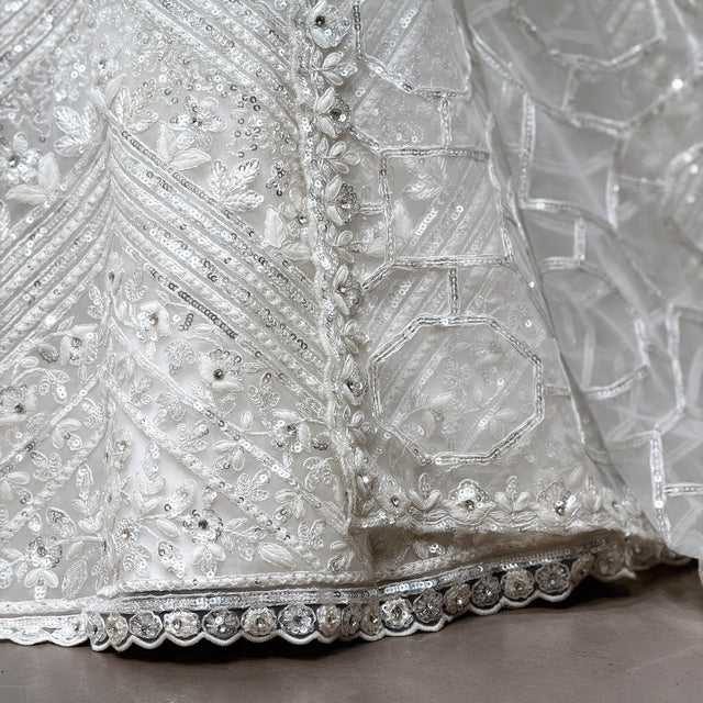 Jazzagals - Ready-to-Wear Off White Net Sequin & Stone Lehenga